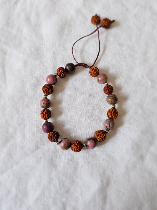 Pulseira Rudraksha e Rodonite
