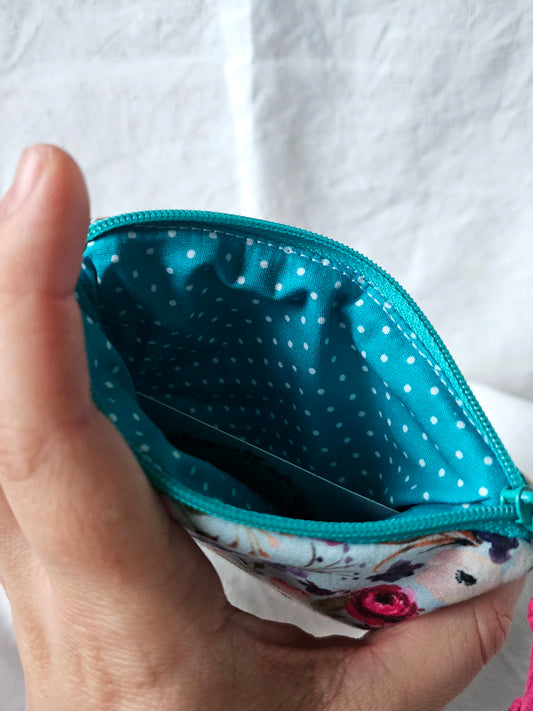 Bolsinha simples Porta-Moedas - Flores Fundo Azul