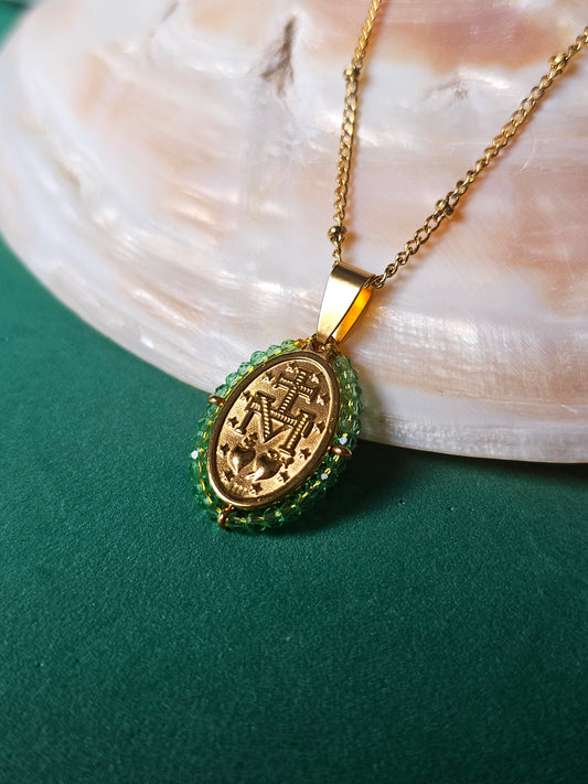 Colar Santa - Medalha Milagrosa - Verde Claro