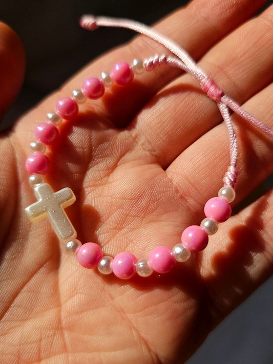 Pulseira Rosa com Cruz