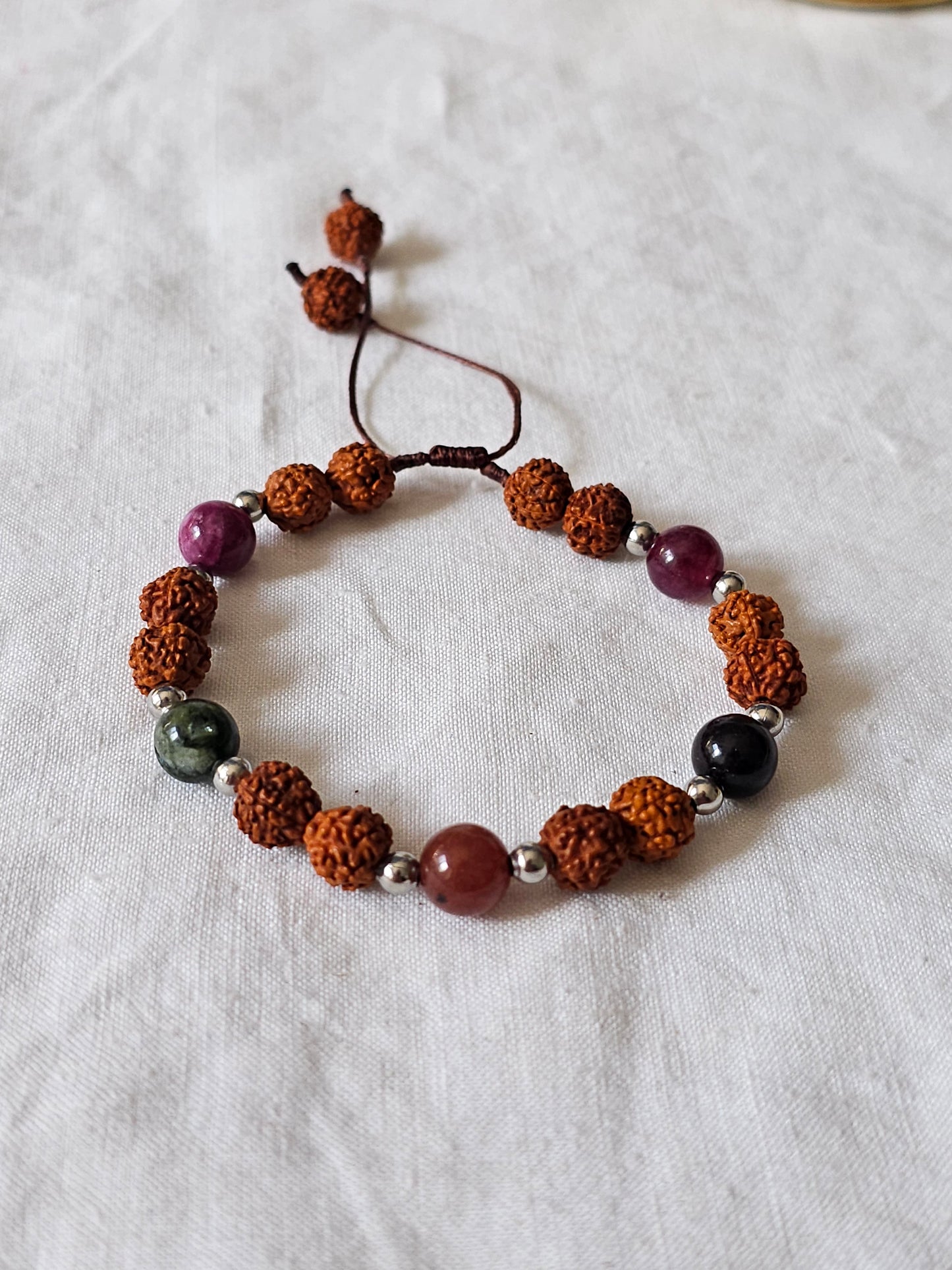 Pulseira em Rudraksha e Turmalina Melancia