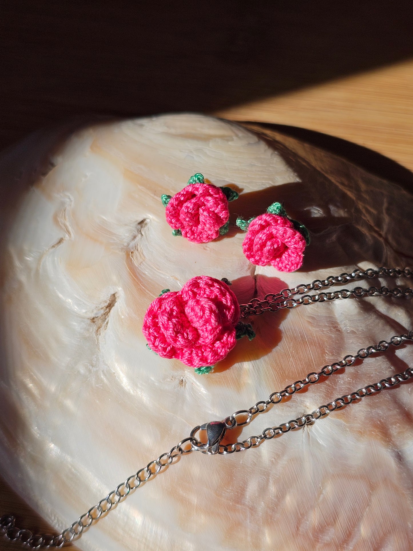 Conjunto Rosas - Rosa Fushia - em Croché
