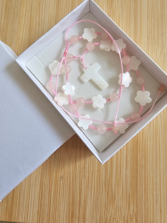 Colar Madrepérola com Pedras Naturais e cruz