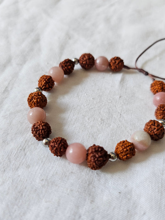 Pulseira Rudraksha e Opala Rosa