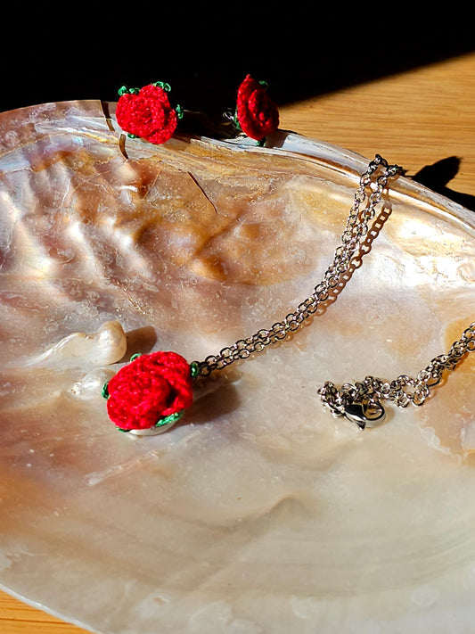 Conjunto Rosas - Vermelhas - em Croché