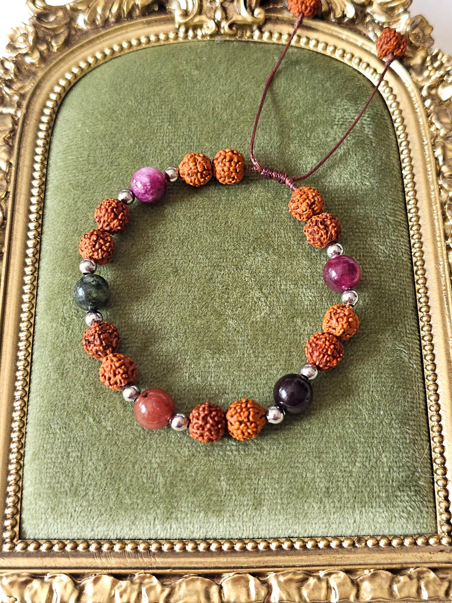 Pulseira em Rudraksha e Turmalina Melancia