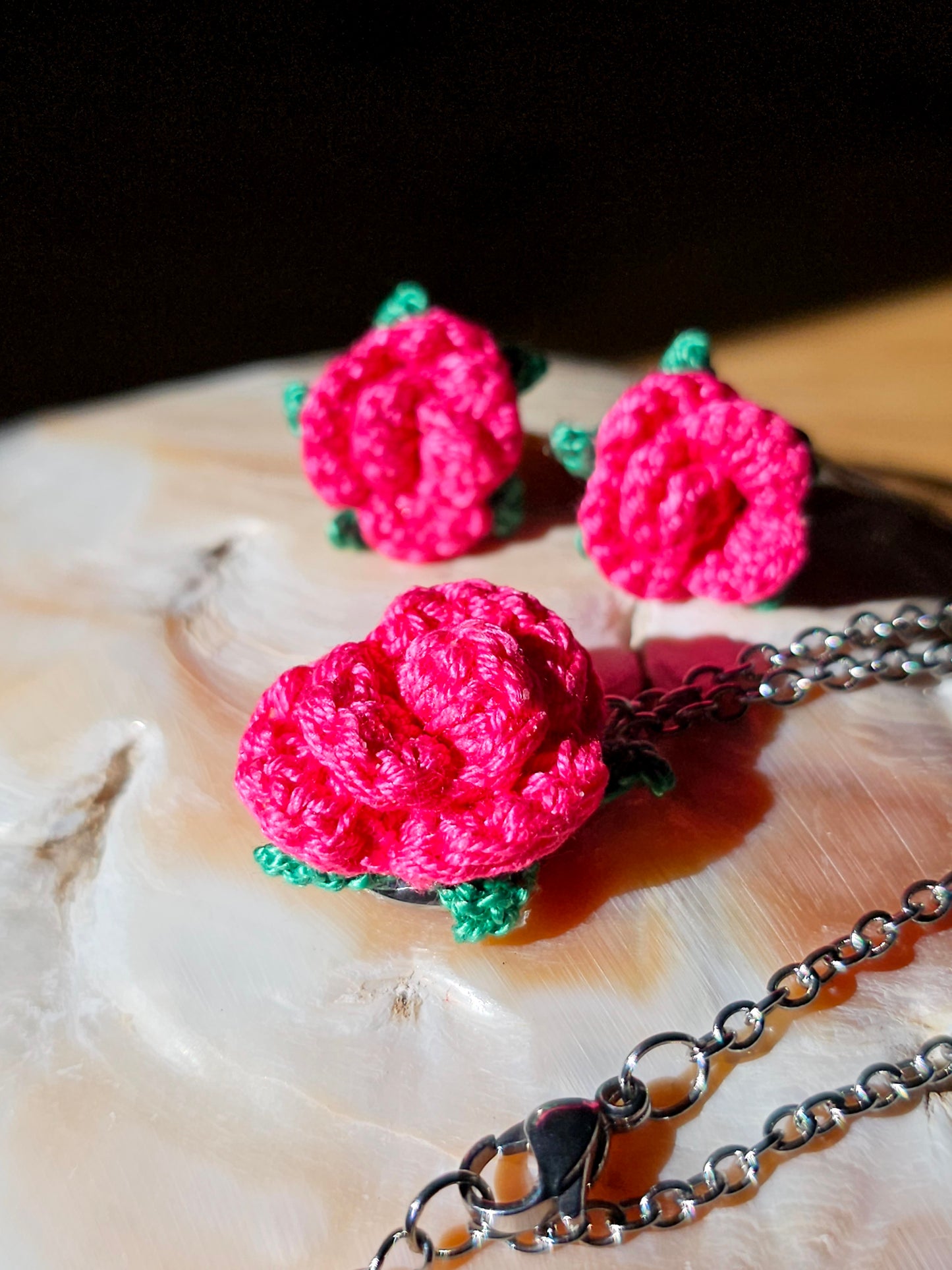 Conjunto Rosas - Rosa Fushia - em Croché