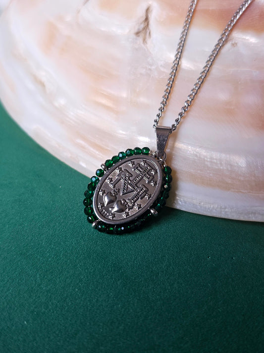 Colar Santa - Medalha Milagrosa - Verde Escuro