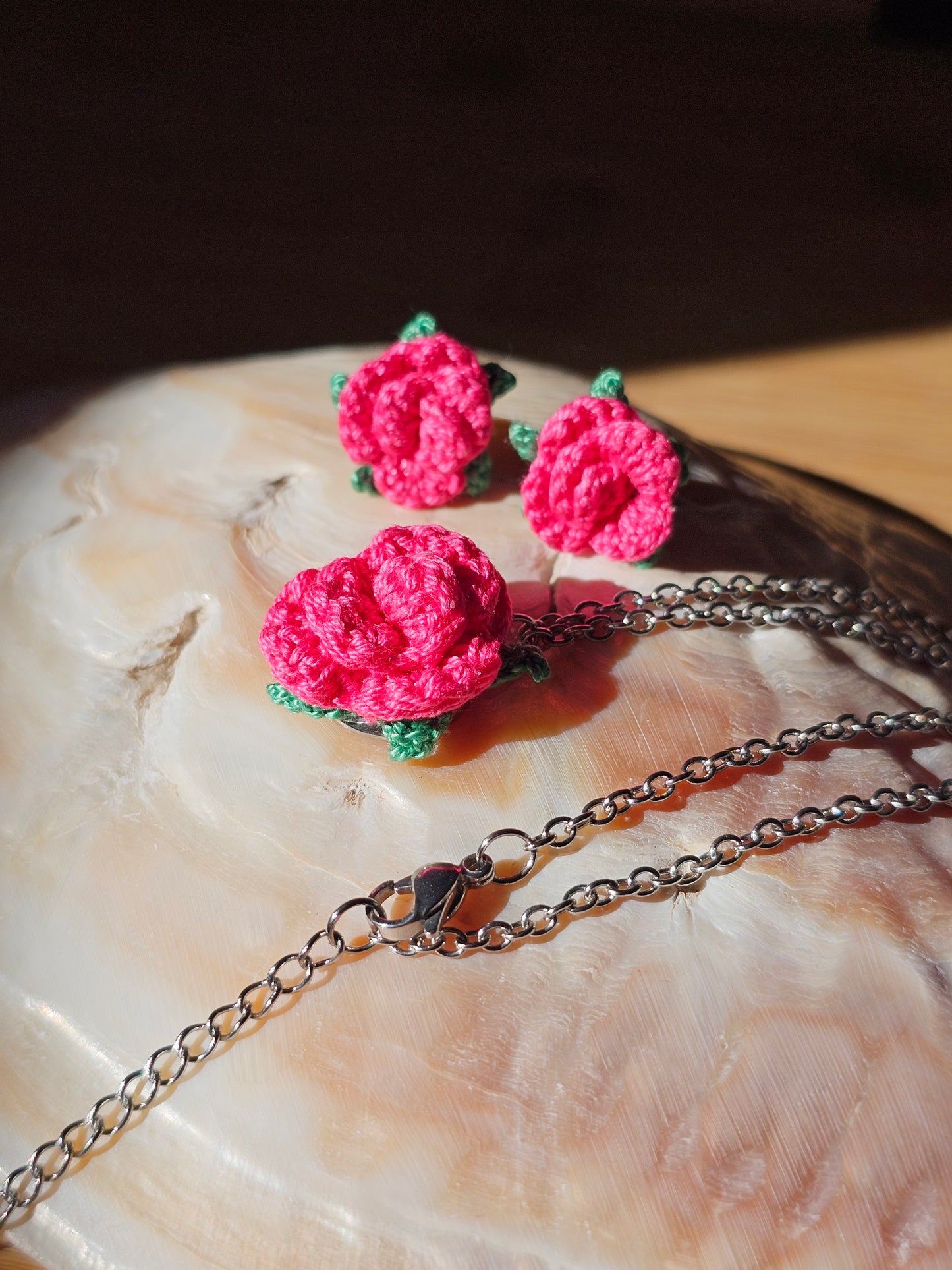 Conjunto Rosas - Rosa Fushia - em Croché
