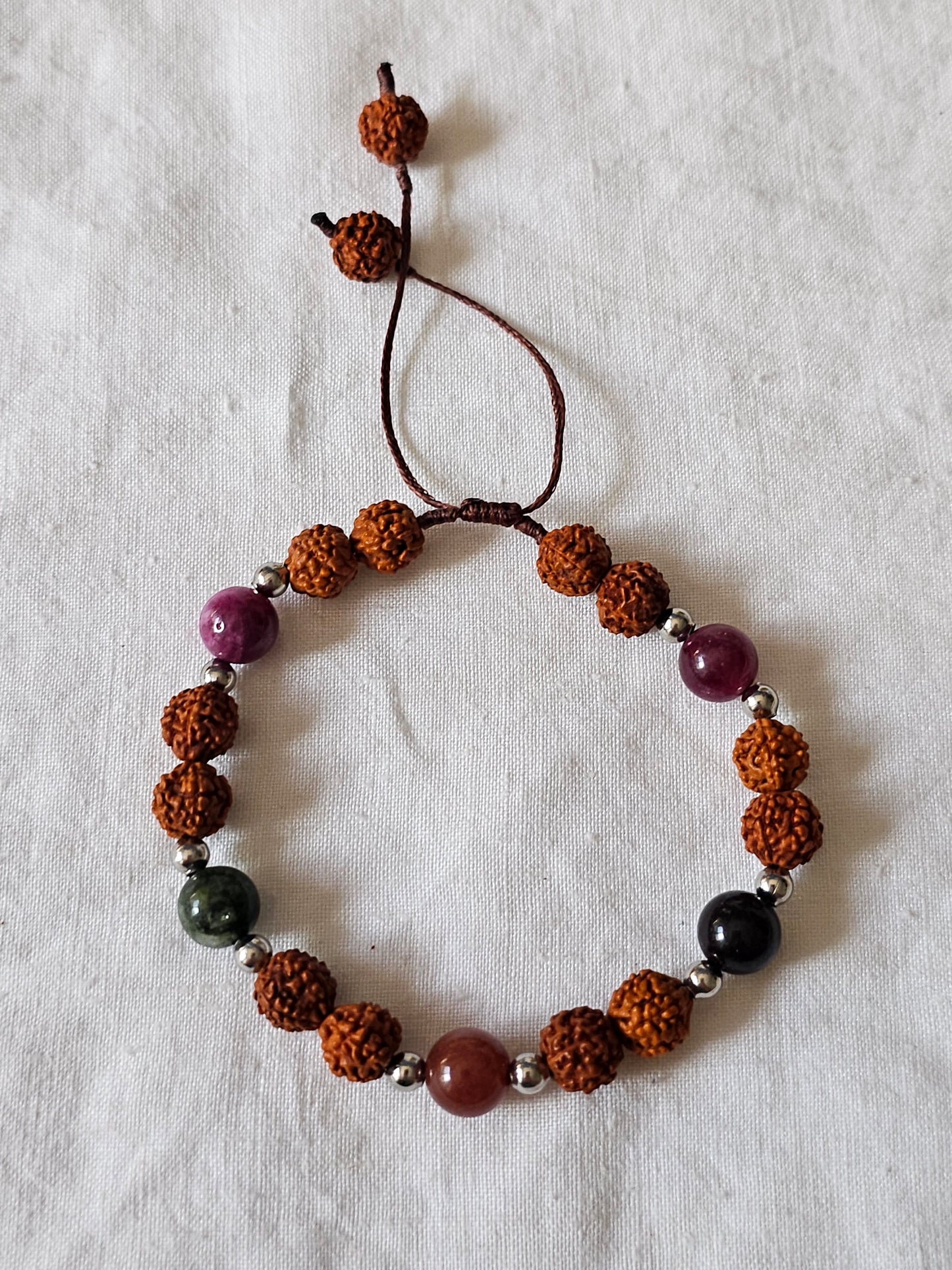 Pulseira em Rudraksha e Turmalina Melancia