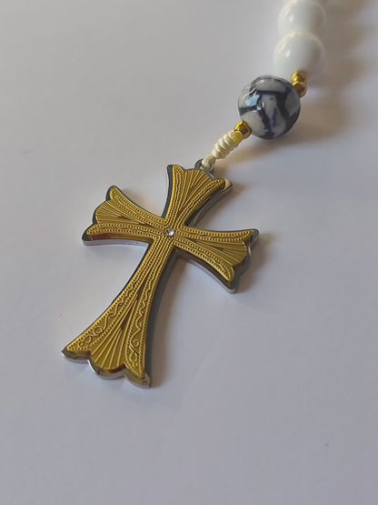 Terço Lembrança de Portugal com Contas de Nacár e Porcelana