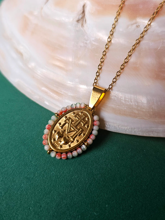 Colar Santa - Medalha  Milagrosa - Laranja, Branco e Verde
