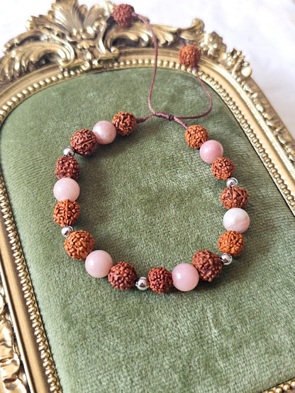 Pulseira Rudraksha e Opala Rosa
