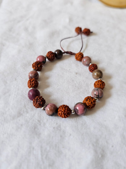 Pulseira Rudraksha e Rodonite