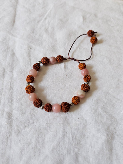 Pulseira Rudraksha e Opala Rosa