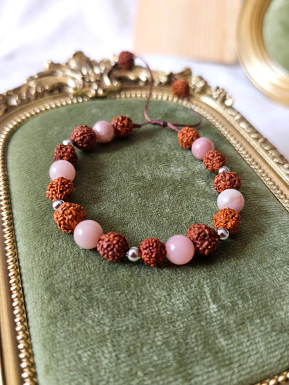 Pulseira Rudraksha e Opala Rosa