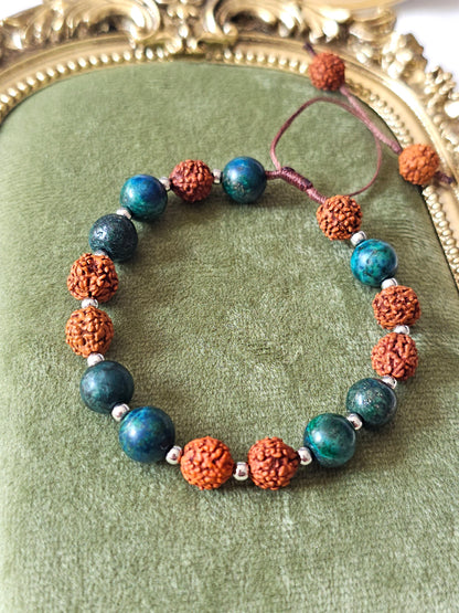 Pulseira em Rudraksha e Crisocola