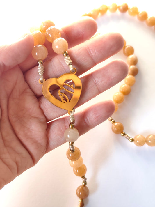 Terço Grande - Pedra Natural Jade -Imitacao de Pedra do Sol - Com Nossa Senhora de Fátima