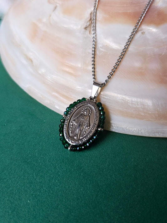Colar Santa - Medalha  Milagrosa - Verde Escuro