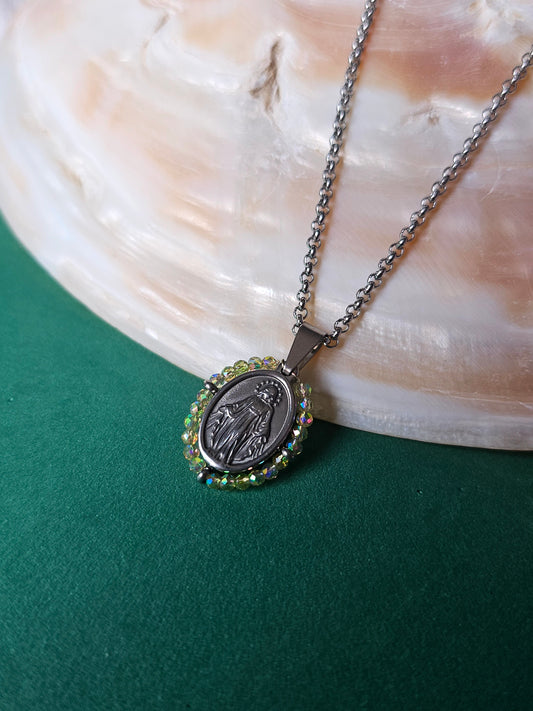Colar Santa Pequena - Medalha Milagrosa - Verde