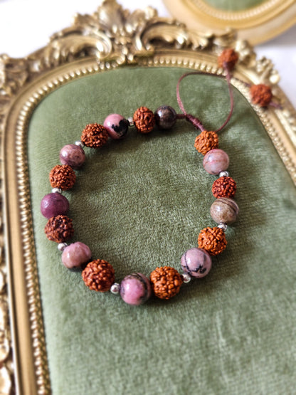 Pulseira Rudraksha e Rodonite