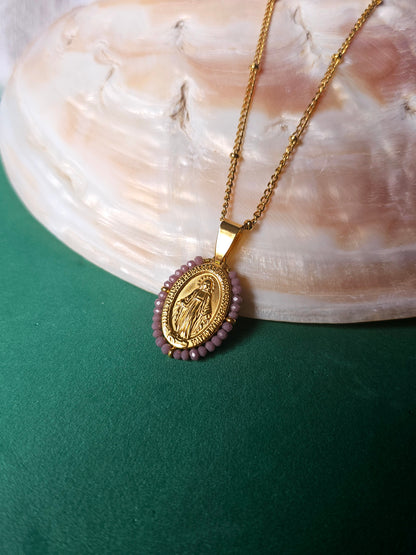 Colar Santa - Medalha  Milagrosa - Rosa Velho