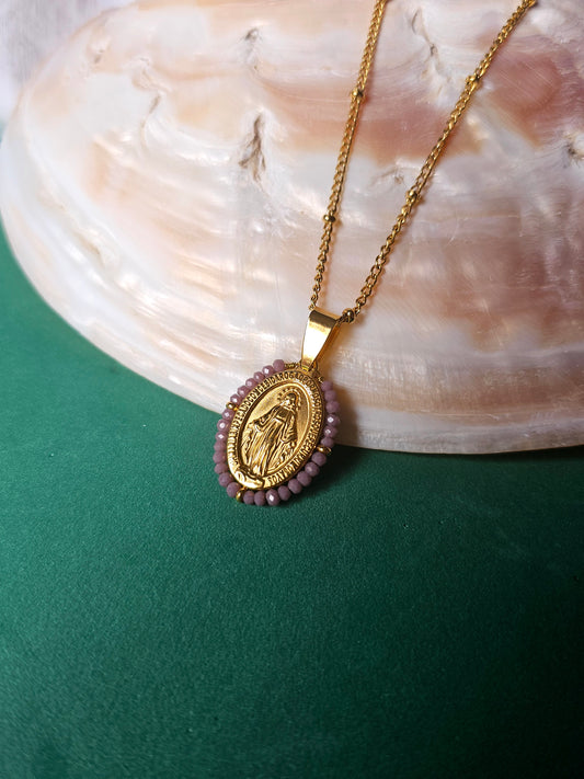 Colar Santa - Medalha  Milagrosa - Rosa Velho