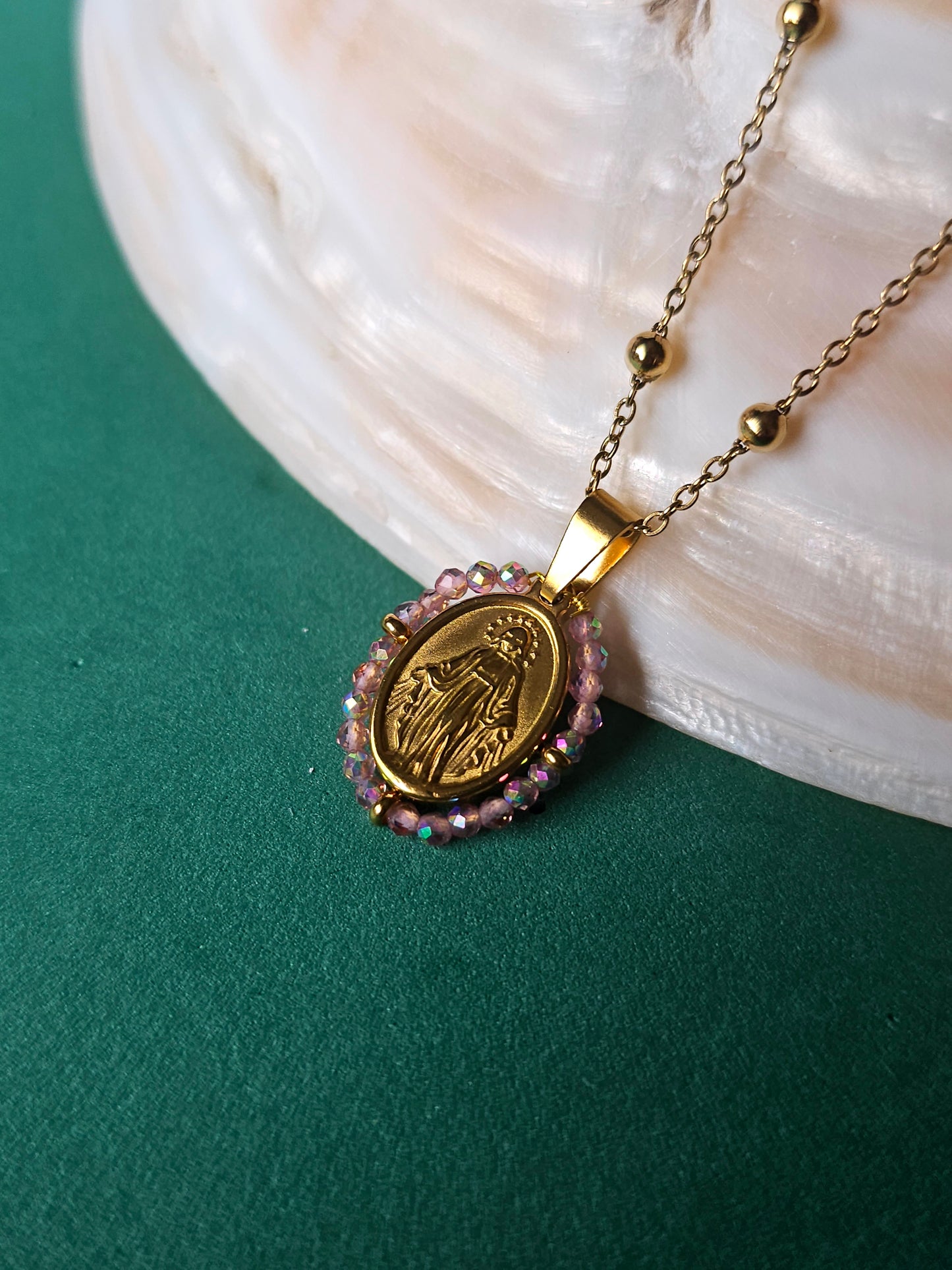 Colar Santa Pequena - Medalha Milagrosa - Rosa