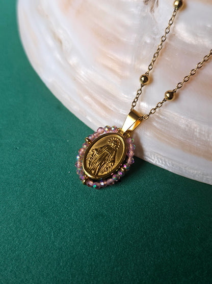 Colar Santa Pequena - Medalha Milagrosa - Rosa