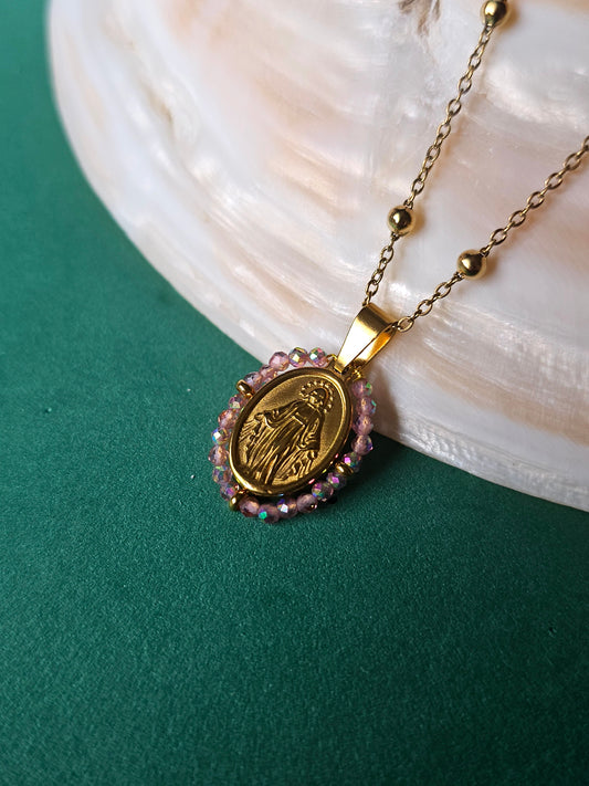 Colar Santa Pequena - Medalha Milagrosa - Rosa