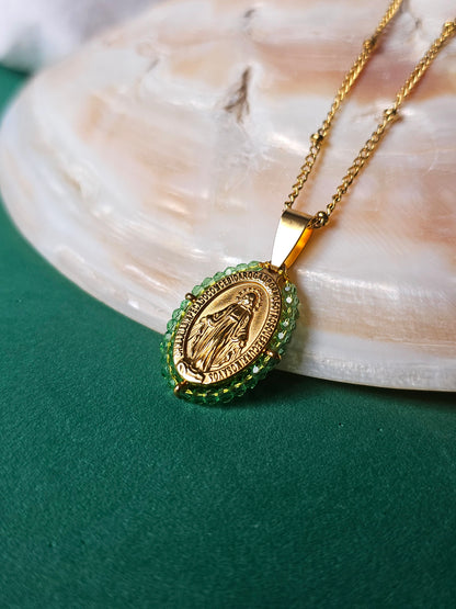 Colar Santa - Medalha  Milagrosa - Verde Claro