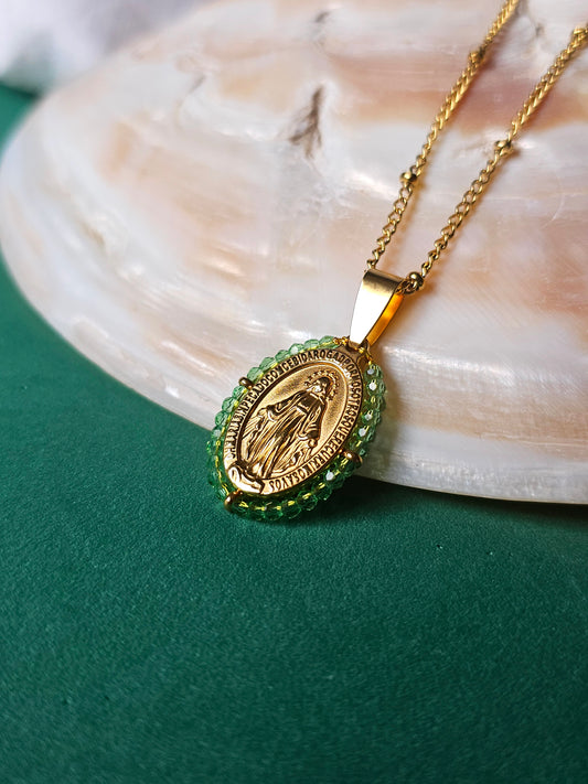 Colar Santa - Medalha  Milagrosa - Verde Claro
