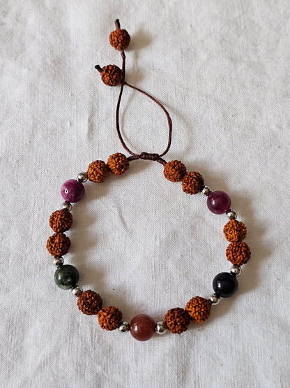 Pulseira em Rudraksha e Turmalina Melancia