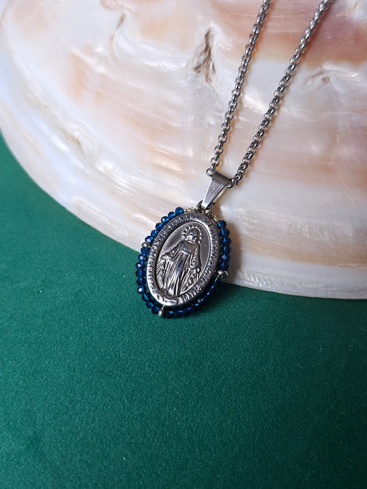 Colar Santa - Medalha  Milagrosa - Azul Marinho