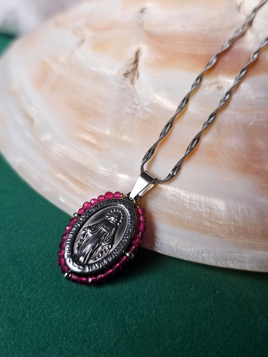 Colar Santa - Medalha  Milagrosa  - Rosa