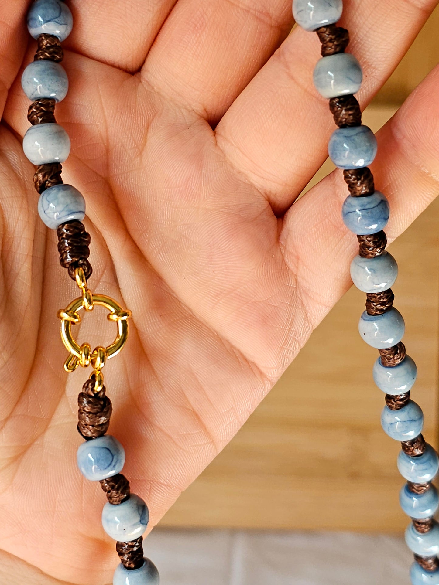 Colar Porcelana Aguarela Azul